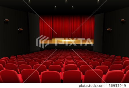 Theater stage with red curtains and seats 36953949