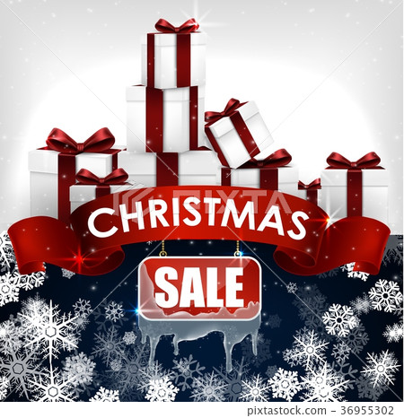 Christmas sale background with red realistic ribbo Christmas sale background with red realistic ribbo 36955302