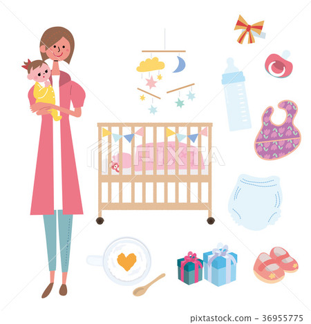 Illustration of a woman holding a baby Illustration of a woman holding a baby 36955775
