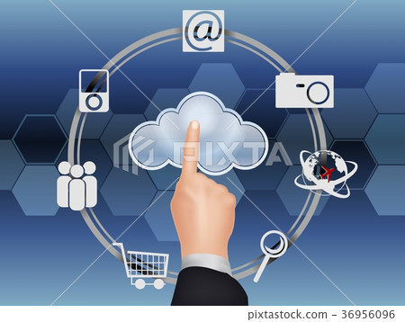 Cloud computing concept, finger touching the cloud - Stock Illustration ...