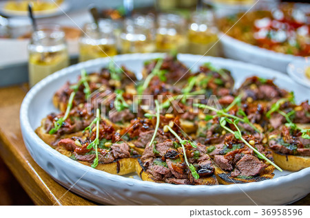 Buffet table with Bruschetta, Buffet table with Bruschetta, 36958596