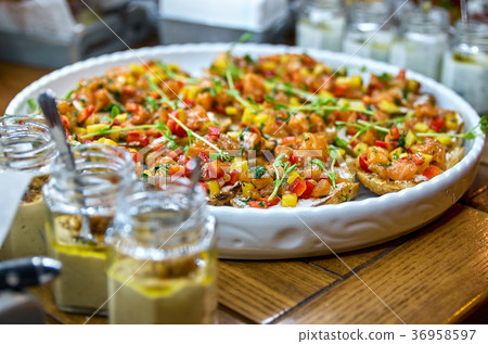 Buffet table with Bruschetta, Buffet table with Bruschetta, 36958597