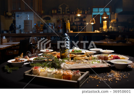 Reserved on a table in a restaurant.Served table Reserved on a table in a restaurant.Served table 36958601