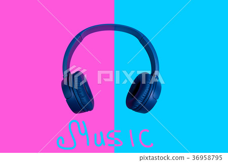 Top view on wireless headphones on vivid color 36958795