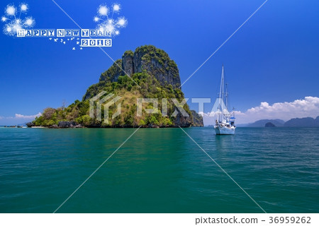 Happy New Year 2018 and Sea background Happy New Year 2018 and Sea background 36959262