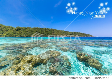 Happy New Year 2018 and Sea background 36959368