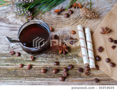 black coffee in glass Cup on wooden table black coffee in glass Cup on wooden table 36959689