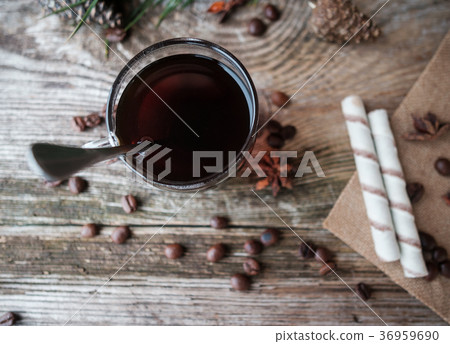 black coffee in glass Cup on wooden table black coffee in glass Cup on wooden table 36959690