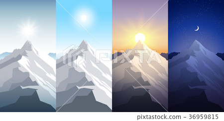 Nature mountain set. A midday sun, dawn, sunset 36959815