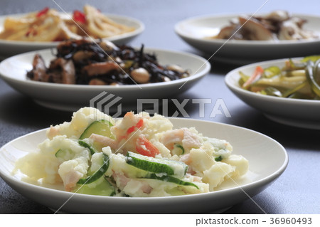 Potato salad and various kinds of side dishes Potato salad and various kinds of side dishes 36960493