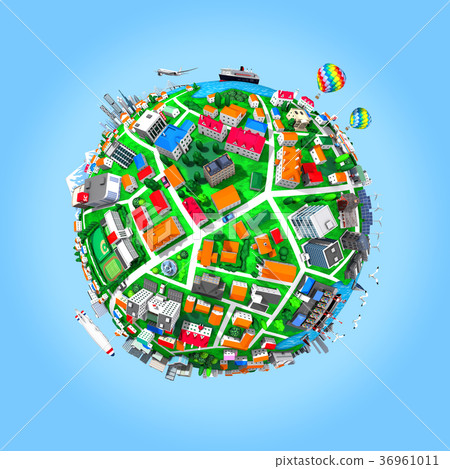 圓的城市藍天沒有云彩 36961011