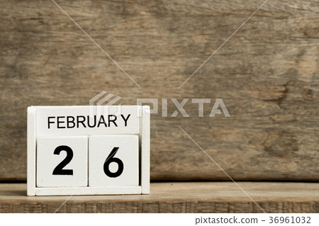 White block calendar present date 26 and February 36961032