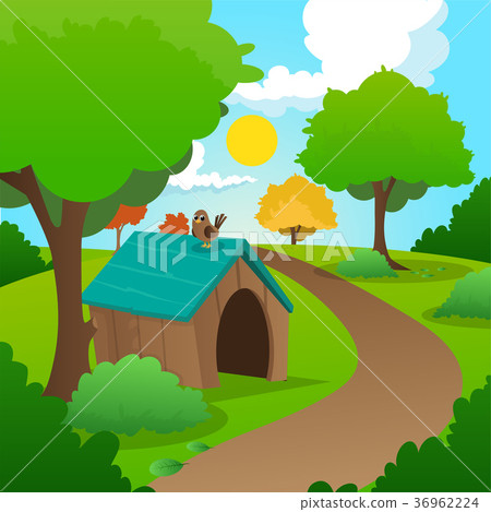 Colorful nature landscape with green grass, trees 36962224