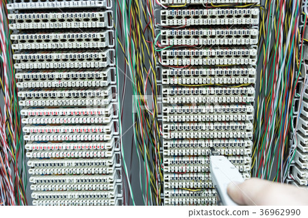 operator installing telephone switchboard reglet 36962990
