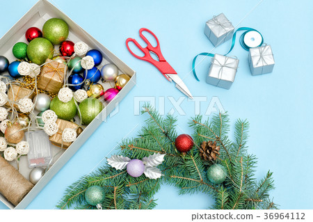 Making a Christmas wreath. Spruce branch 36964112