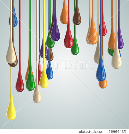 3D color glossy paint drop blobs 36964485