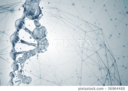 3d illustration of DNA molecule model from water. 36964488