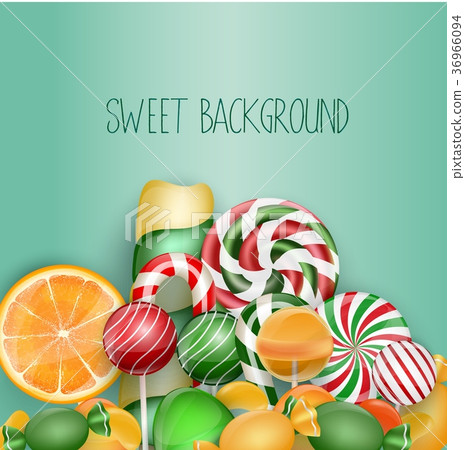 Sweet background with lolipop, ice cream, orange a Sweet background with lolipop, ice cream, orange a 36966094