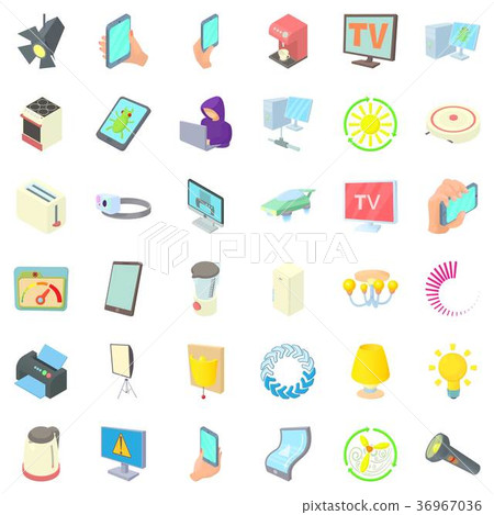 Electricity screen icons set, cartoon style Electricity screen icons set, cartoon style 36967036