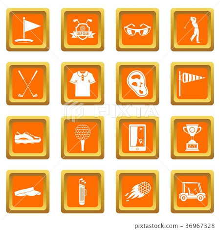Golf items icons set orange Golf items icons set orange 36967328