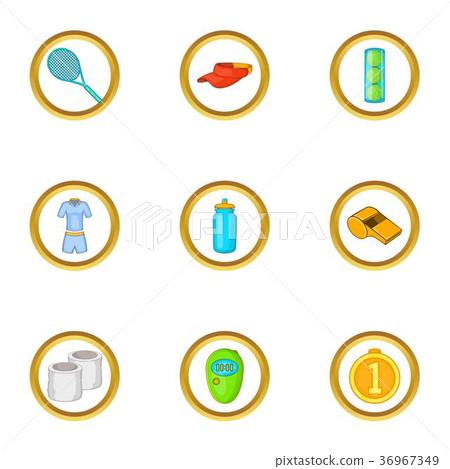 Tennis equipment icons set, cartoon style 36967349