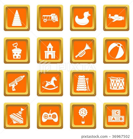 Different kids toys icons set orange 36967502