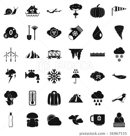 Snowy cloud icons set, simple style Snowy cloud icons set, simple style 36967535