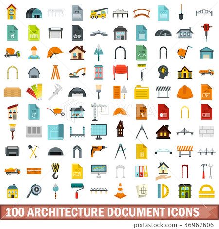 100 architecture document icons set, flat style 100 architecture document icons set, flat style 36967606
