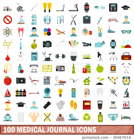 100 medical journal icons set, flat style 100 medical journal icons set, flat style 36967654
