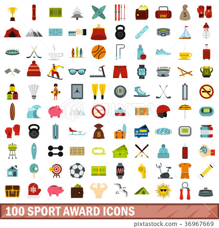 100 sport award icons set, flat style - Stock Illustration [36967669 ...