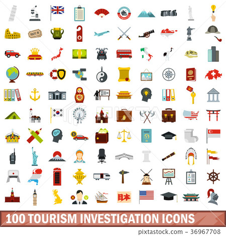 100 tourism investigation icons set, flat style 100 tourism investigation icons set, flat style 36967708