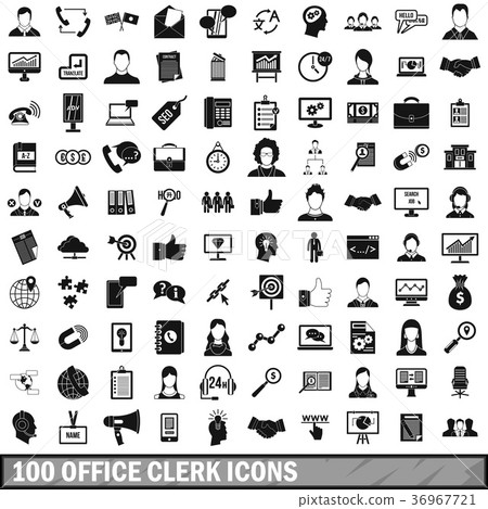 100 office clerk icons set, simple style 36967721