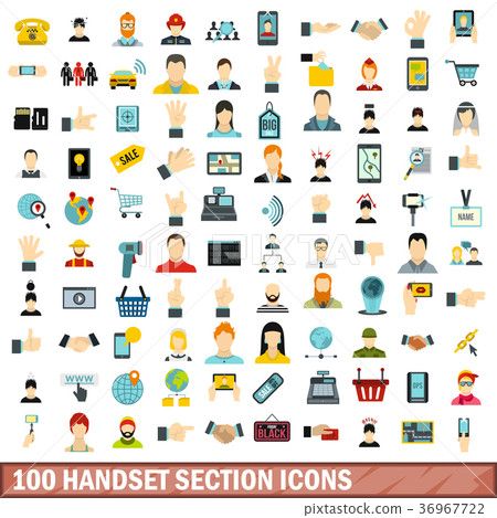 100 handset section icons set, flat style 100 handset section icons set, flat style 36967722
