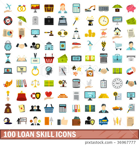 100 loan skill icons set, flat style 36967777