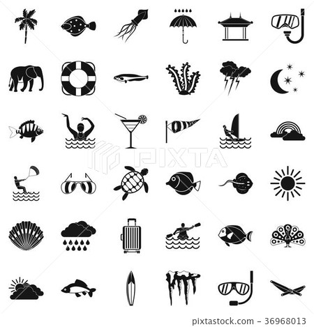 Diving in ocean icons set, simple style Diving in ocean icons set, simple style 36968013