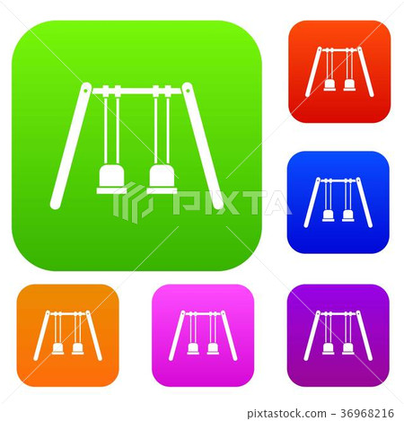 Wooden swings hanging on ropes set collection 36968216