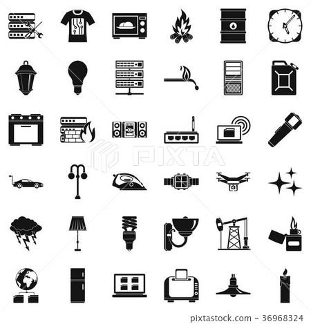Electricity server icons set, simple style Electricity server icons set, simple style 36968324
