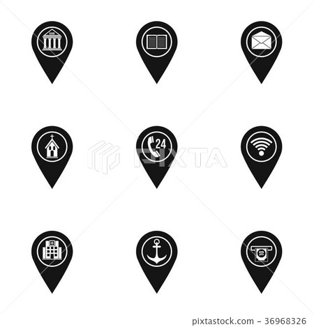 Map pins icon set, simple style Map pins icon set, simple style 36968326