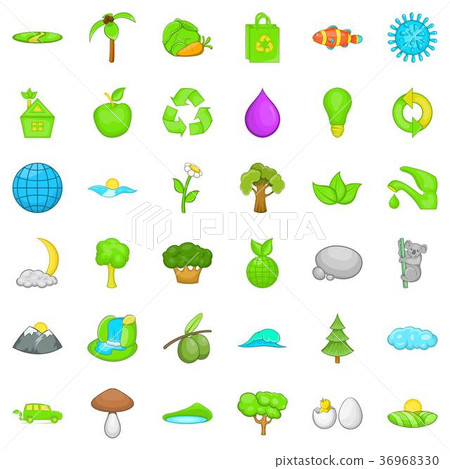 Green plant icons set, cartoon style Green plant icons set, cartoon style 36968330