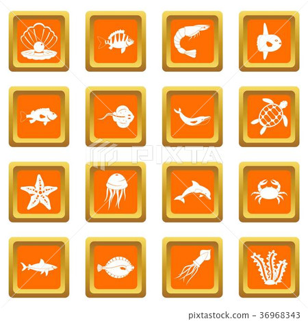 Sea animals icons set orange 36968343