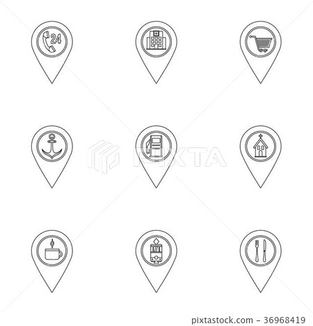 Map pins icon set, outline style-插圖素材 [36968419] - PIXTA圖庫