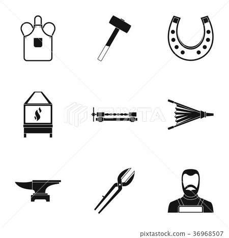 Blacksmith icon set, simple style Blacksmith icon set, simple style 36968507