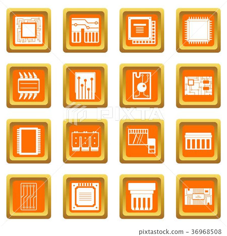Computer chips icons set orange Computer chips icons set orange 36968508