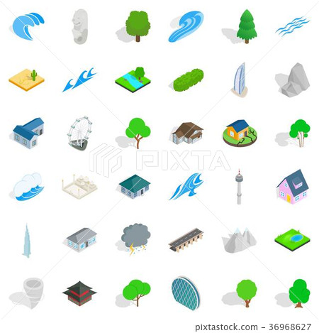 Different element icons set, isometric style Different element icons set, isometric style 36968627