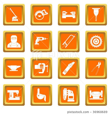 Metal working icons set orange 36968689