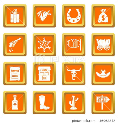 Wild west icons set orange Wild west icons set orange 36968812