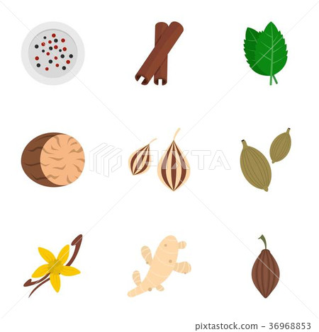 Spices and herbs icon set, flat style Spices and herbs icon set, flat style 36968853