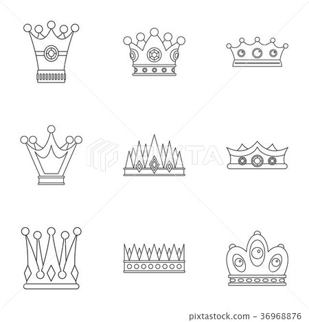 Medieval crown icon set, outline style - Stock Illustration [36968876 ...