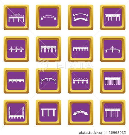 Bridge set icons set purple Bridge set icons set purple 36968985
