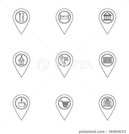 Gps pins icon set, outline style Gps pins icon set, outline style 36969053